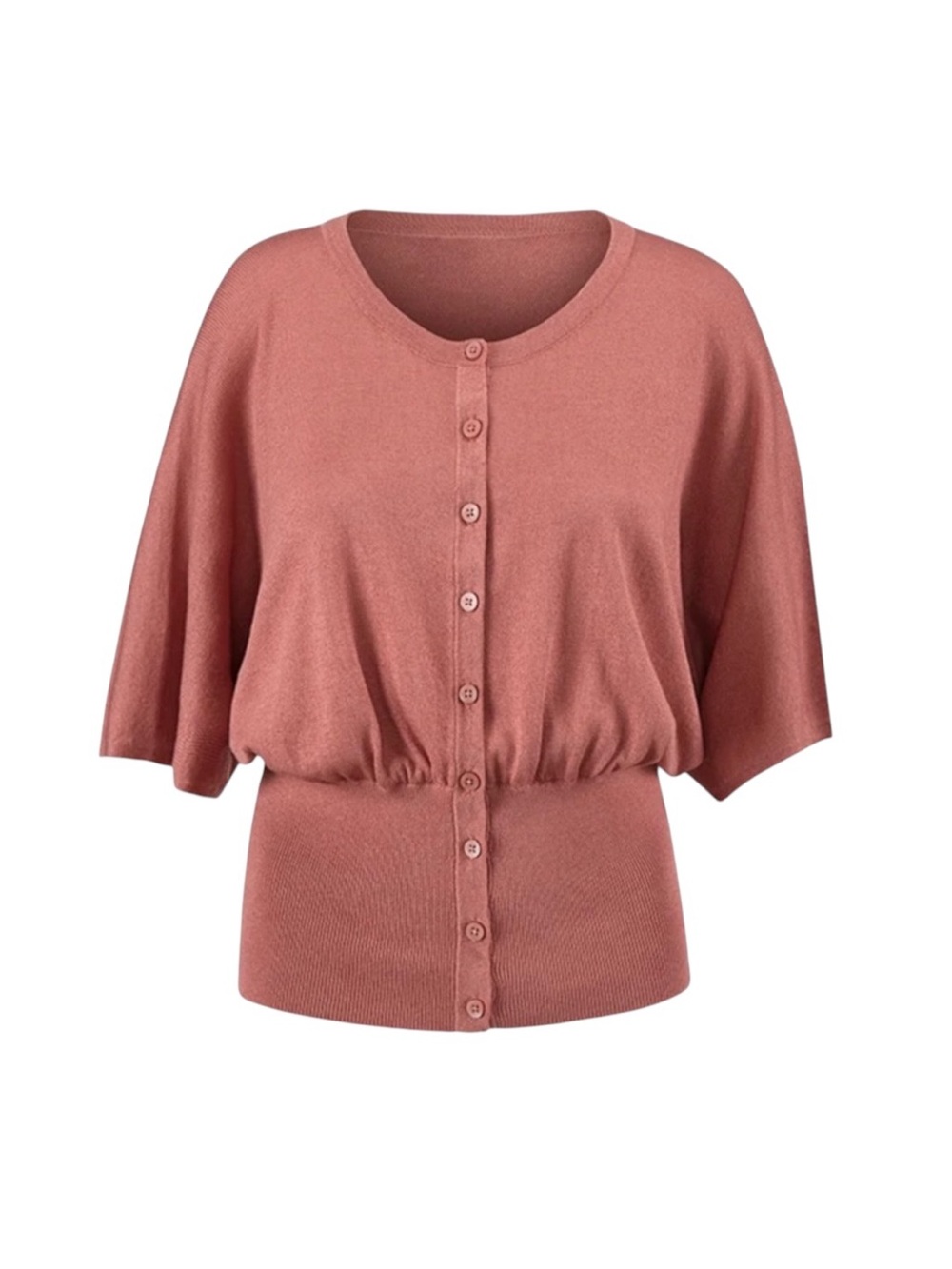 CAbi Kimono Cardigan Button-Front Short Sleeve Sweater Brick Dust Rose Size S